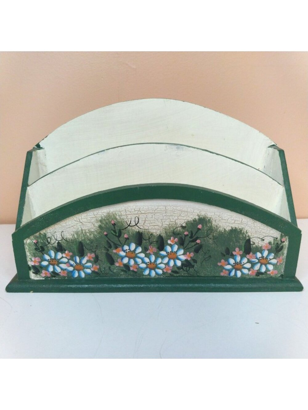 Hand-Painted Wooden Letter Organizer Floral Vintage Green White Cottage Core